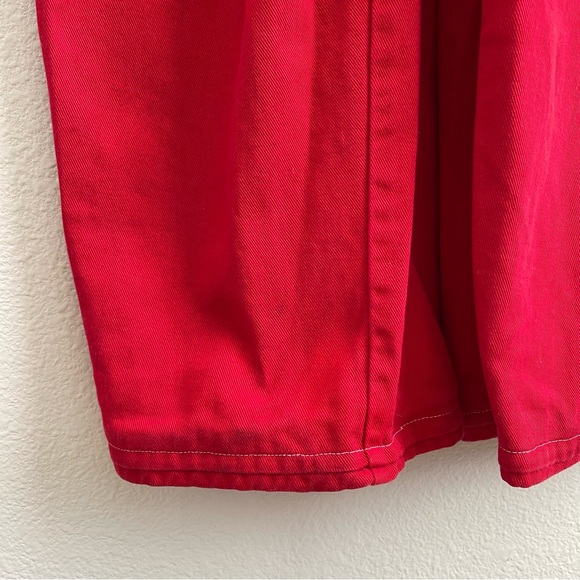 BIG TIME Vintage 90s Vibrant Red Jean Retro Utility Straight Leg Bib Overalls - Picture 11 of 16